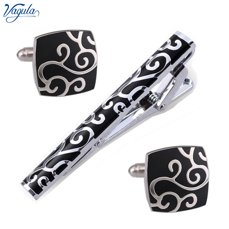 

VAGULA New Spinki Cufflinks Tie Clip Set Bonito Men Jewelry Gemelos Enamel Necktie Tie Bar Designed Clasp Tie Pin 39