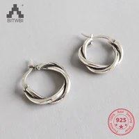925 silver cute handmade twisted rope pure silver hoop earrings for women bridal jewelry