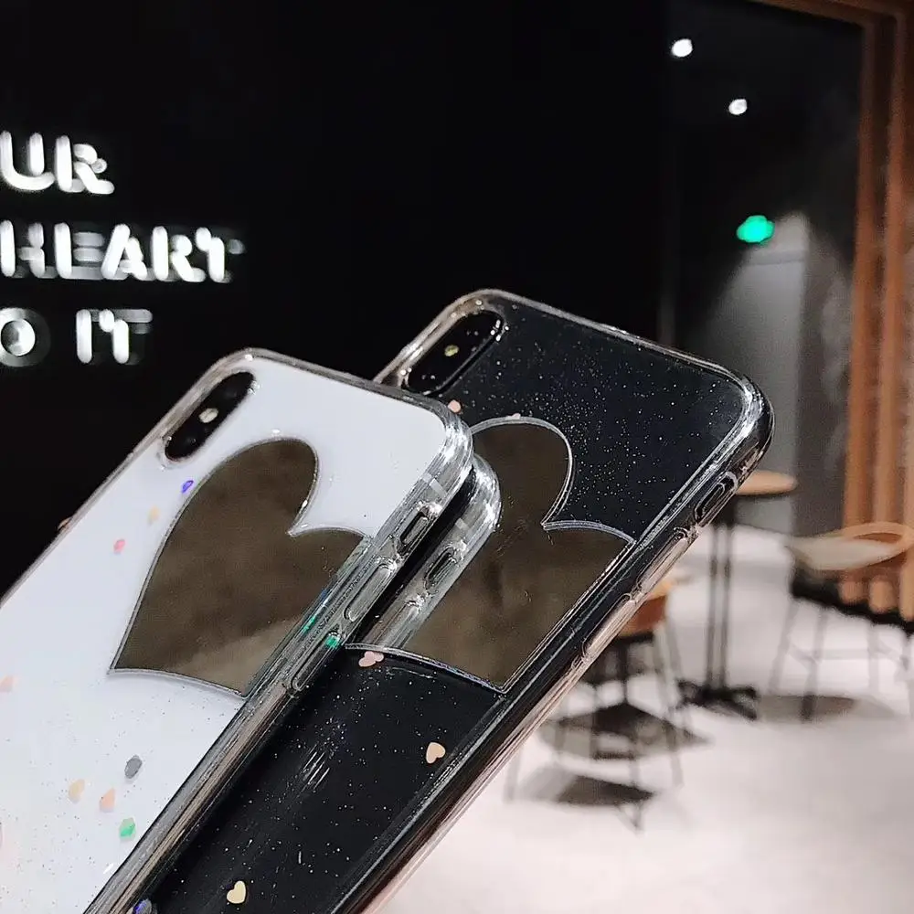 Блестящий чехол в горошек с сердечками для iphone 7 plus мягкий силиконовый зеркальный