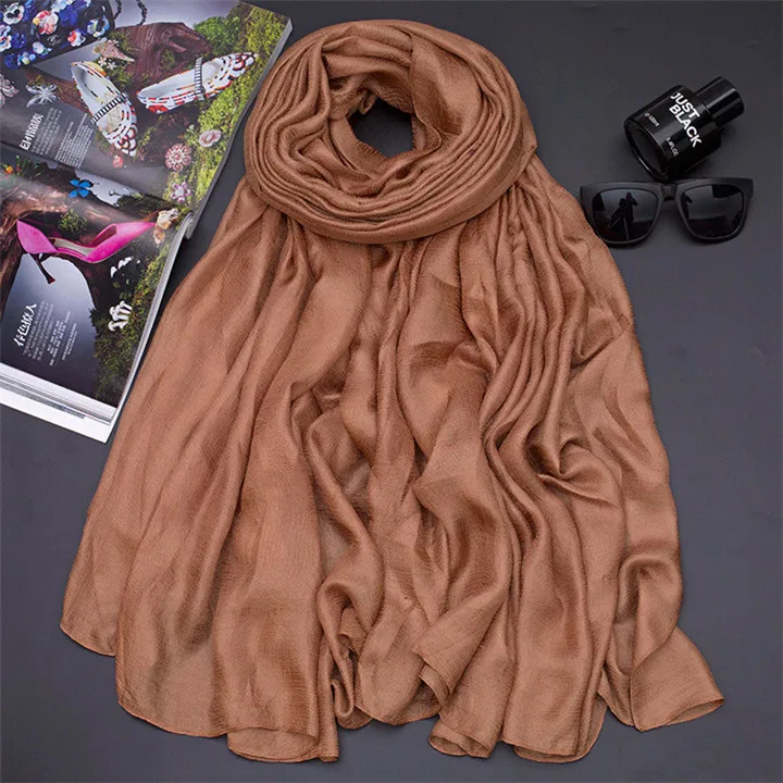 16 deep khaki ZFQHJJ роскошный брендовый Гладкий парео-шарф для женщин 190x80 см большой льняной Шелковый Хиджаб из саронга шарф Пляжный платок бикини накидка шарфы - Цвет: 16 deep khaki