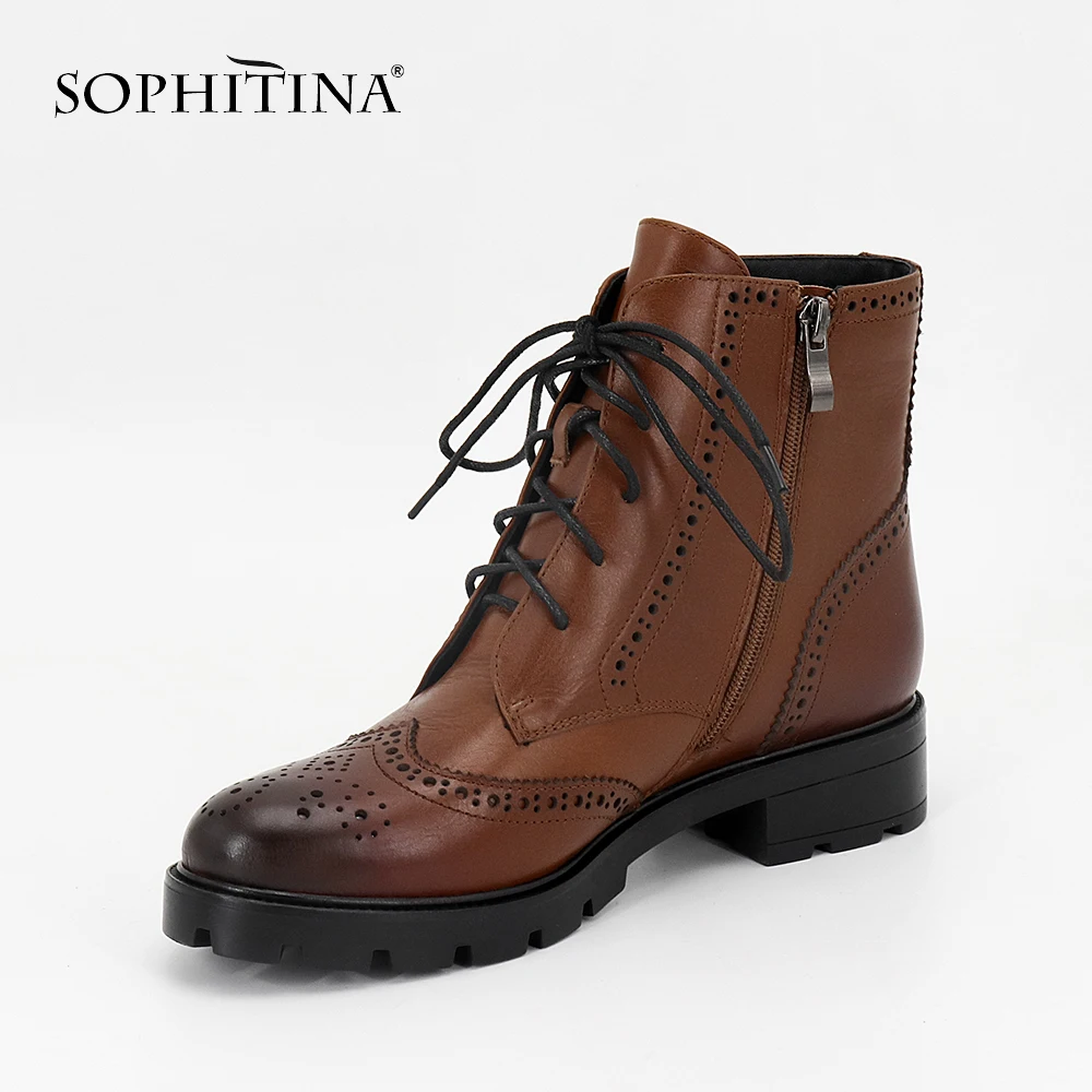 SOPHITINA/новые женские ботильоны Обувь из натуральной кожи с круглым носком на