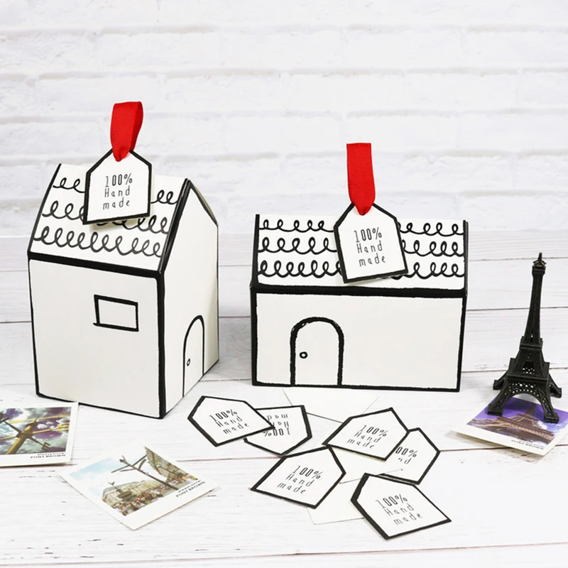 

20sets White House Shape Gift Package Cake Candy Box With Red Ribbon Paper Gift Boxes Wedding Favors Christmas Party Supplies