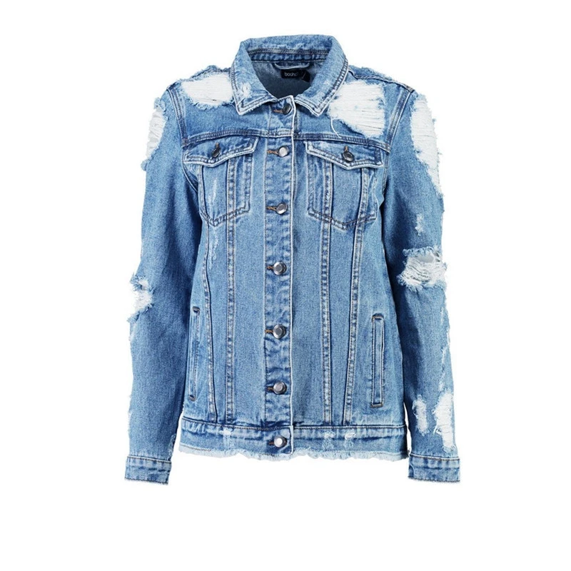 

Women Winter Hole Denim Jackets Casual Boyfriend Wind Jeans Jacket Loose Long Sleeve Female Autumn Coats Ladies Bomber Jacket