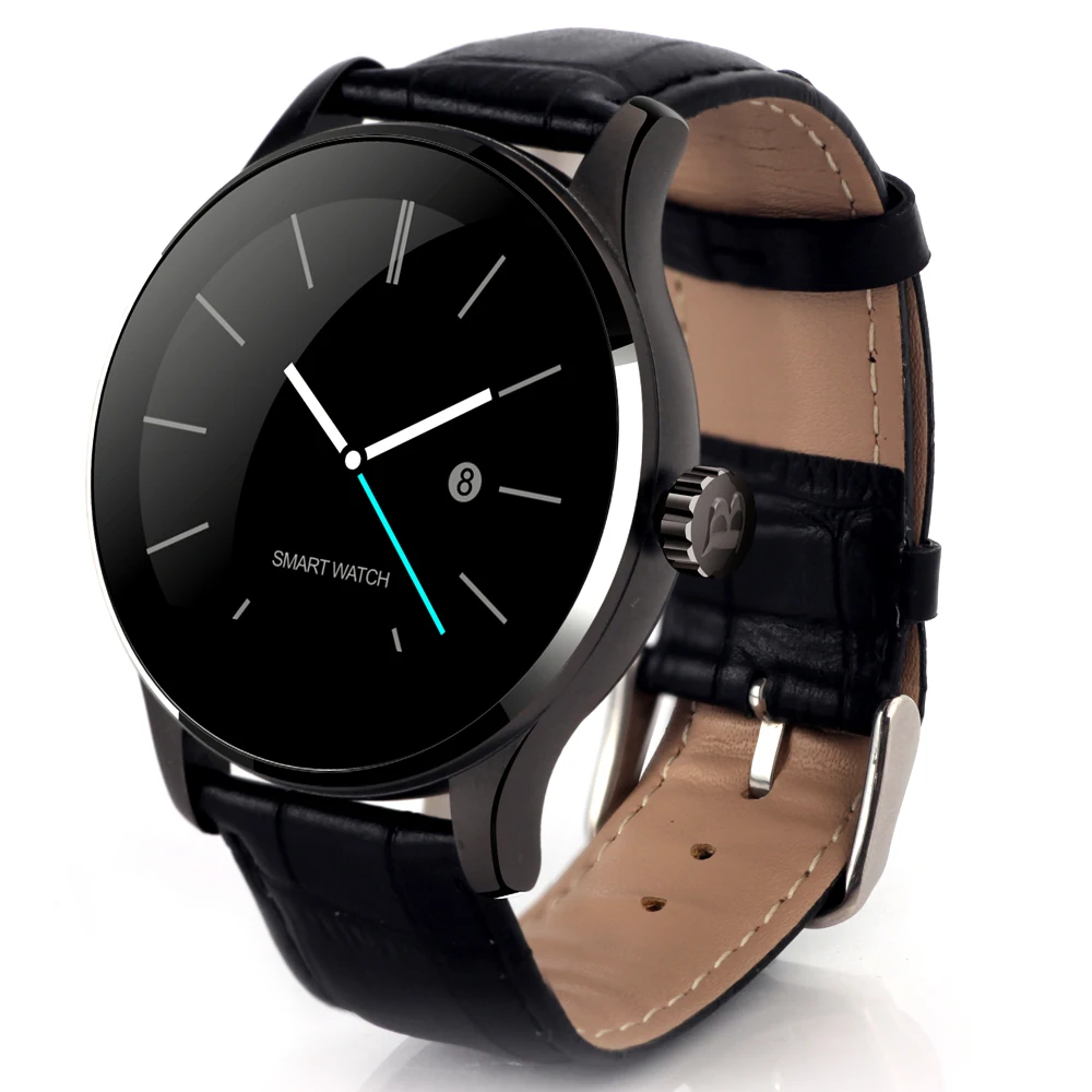 Black leather K88H Смарт-часы HD дисплей монитор сердечного ритма шагомер фитнес-трекер MTK2502C мужские умные часы подключенные для Android IOS - Цвет: Black leather