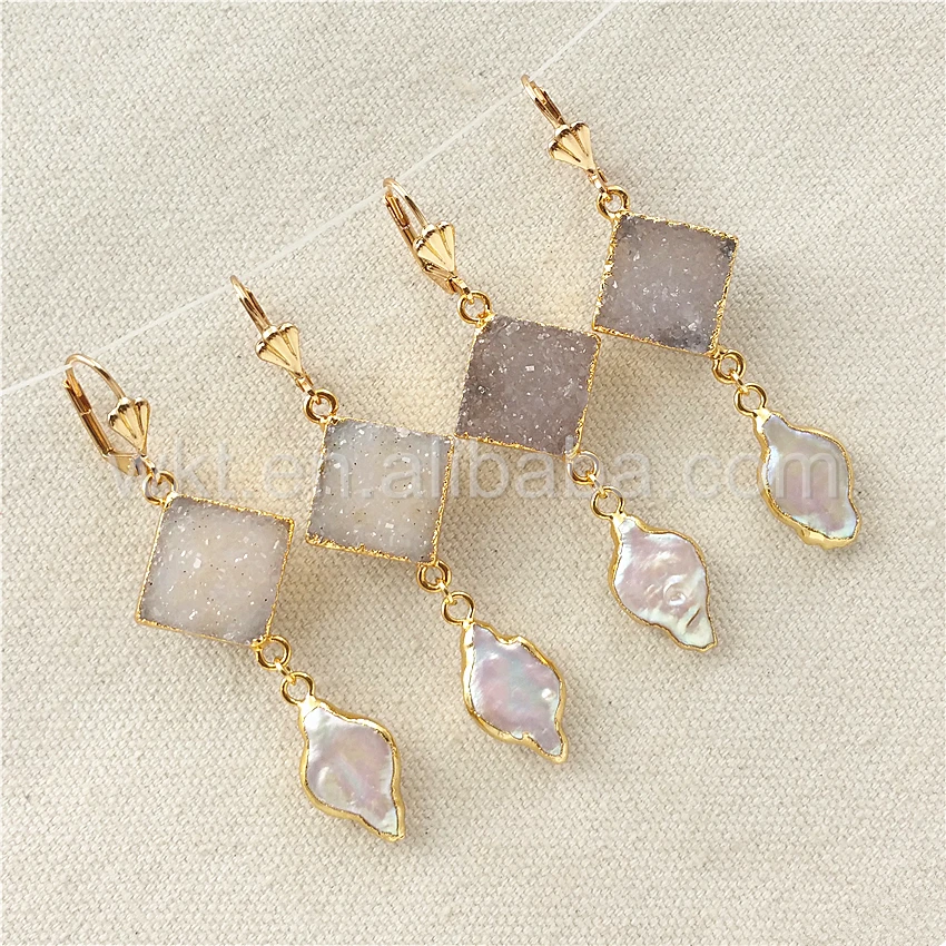 Серьги с натуральным жемчугом модные серьги золотого цвета пресноводной