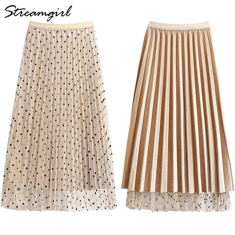 Женская плиссированная Вельветовая юбка осенне зимняя длинная средней длины с