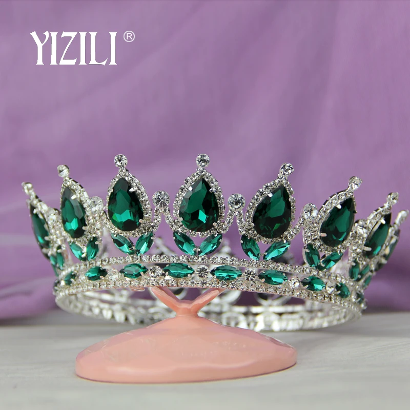 

YIZILI big crown Vintage Style Pageant Beauty Contest Tall Queen King Bride Tiara Crown For Women Headdress Prom Bridal Wedding