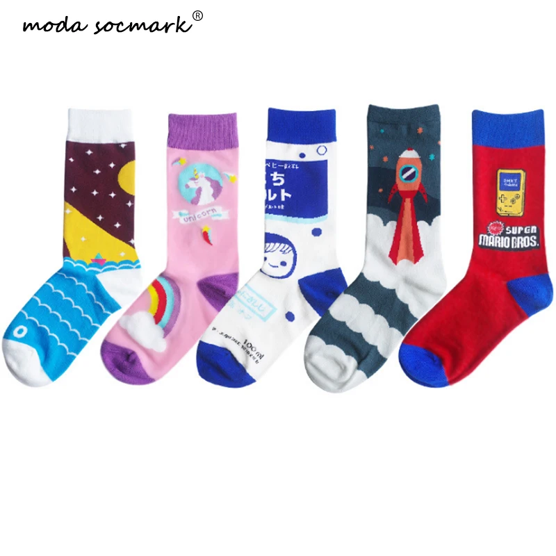 Moda Socmark, брендовые счастливые мужские носки для женщин, дизайн, Мультяшные милые хлопковые носки, модные носки Harajuku, пара носков