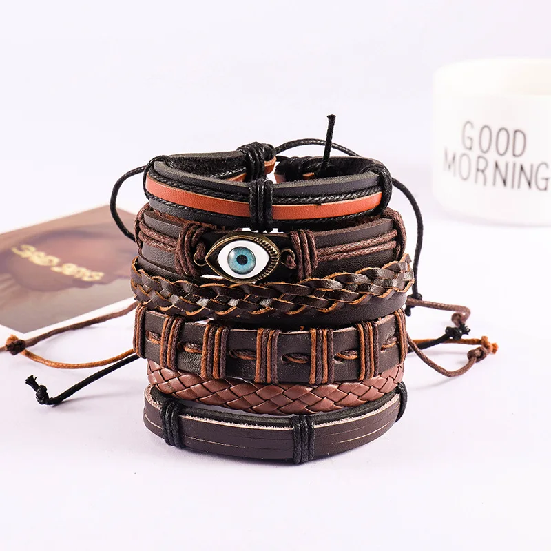 6 шт. винтажные панковские мужские браслеты ручной работы несколько стилей