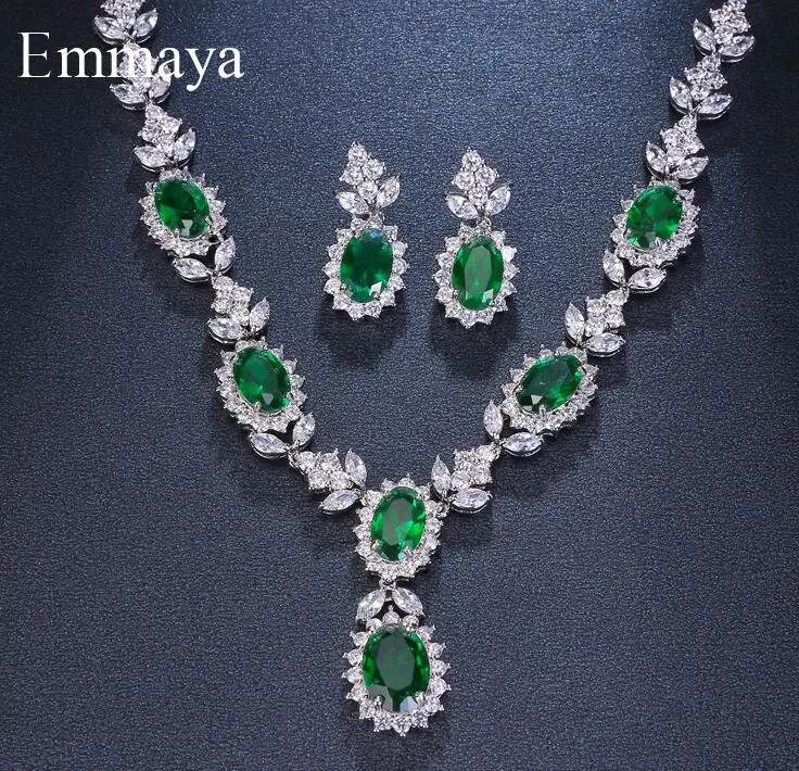 green Emmaya брендовые модные роскошные свадебные ювелирные наборы с кубическим цирконием зеленые овальные хрустальные стразы вечерние свадебные ювелирные изделия ожерелье наборы - Окраска металла: green