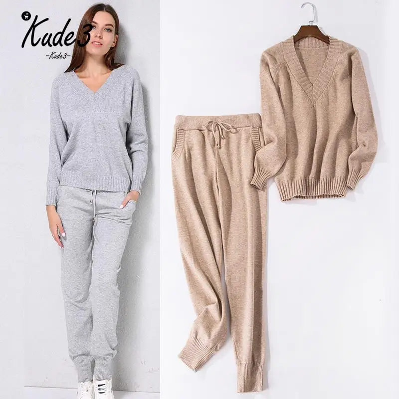Женский свитер повседневный Трикотажный костюм из 2 предметов: и брюки