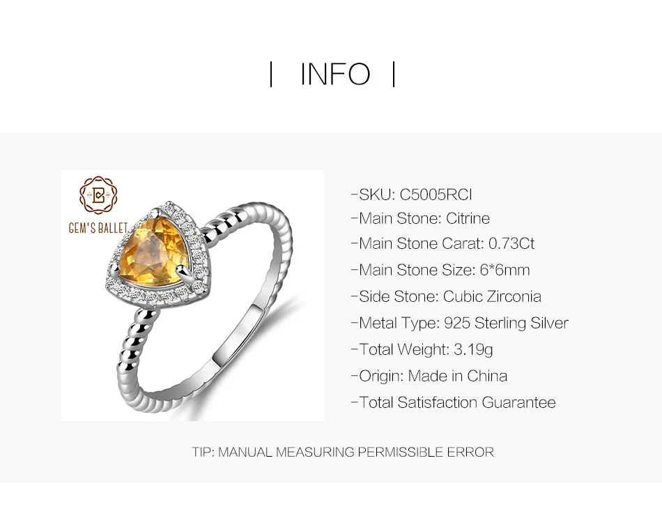 GEM'S BALLET 0.74Ct натуральный желтый цитрин драгоценный камень Обручальные кольца твердые 925 пробы Серебряное кольцо для женщин модное ювелирное изделие