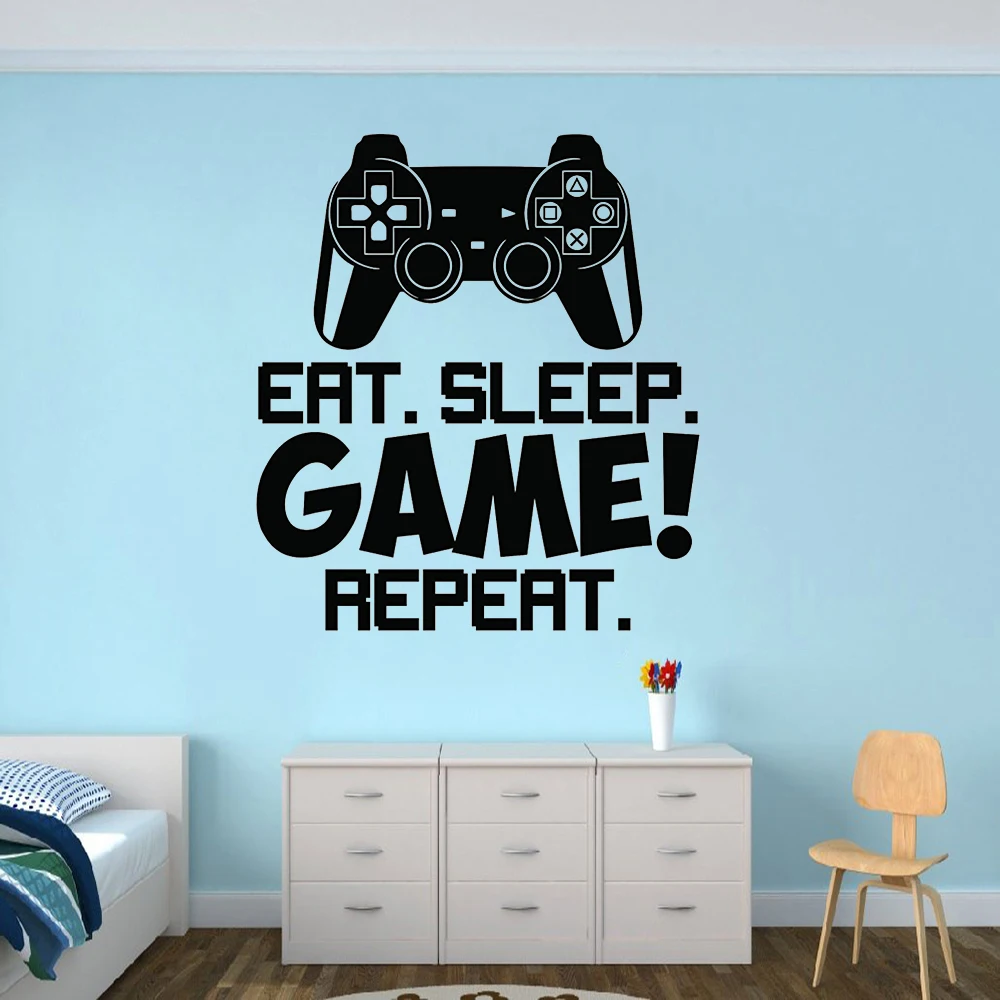 

Eat Sleep Game Repeat Quote Vinyl Wall Sticker Video Games Controller Style Wall Decals Kids Playroom Decoration Games Art AZ639