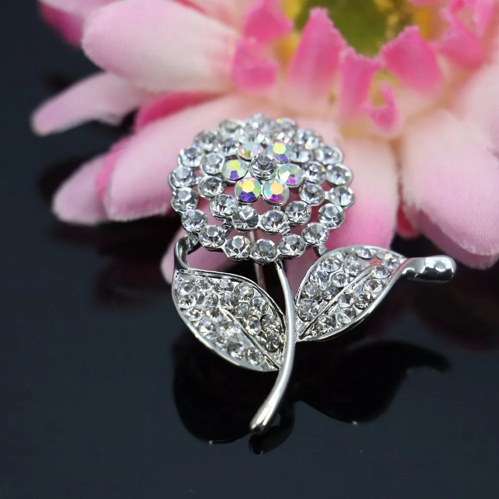 Брошь в виде подсолнуха с кристаллами 31x38 мм|rhinestone brooch|brooches glassbrooch crystal |