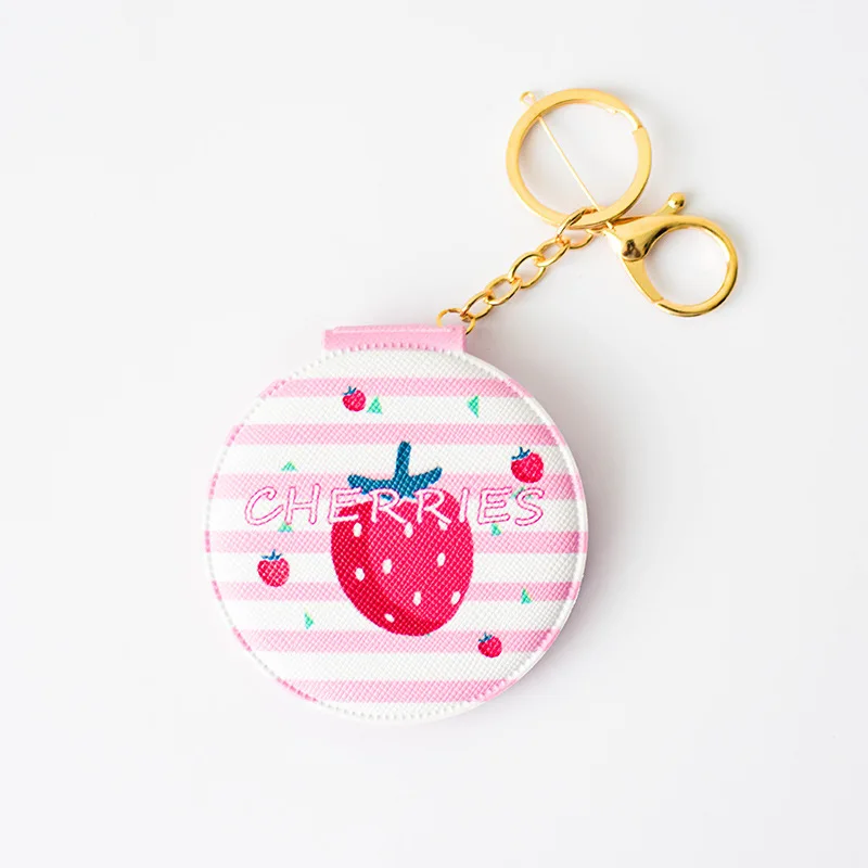 1 шт. модная Корейская версия милый мультфильм Fruite 8*8 PU зеркало круглое зеркало для макияжа с брелок набор стол