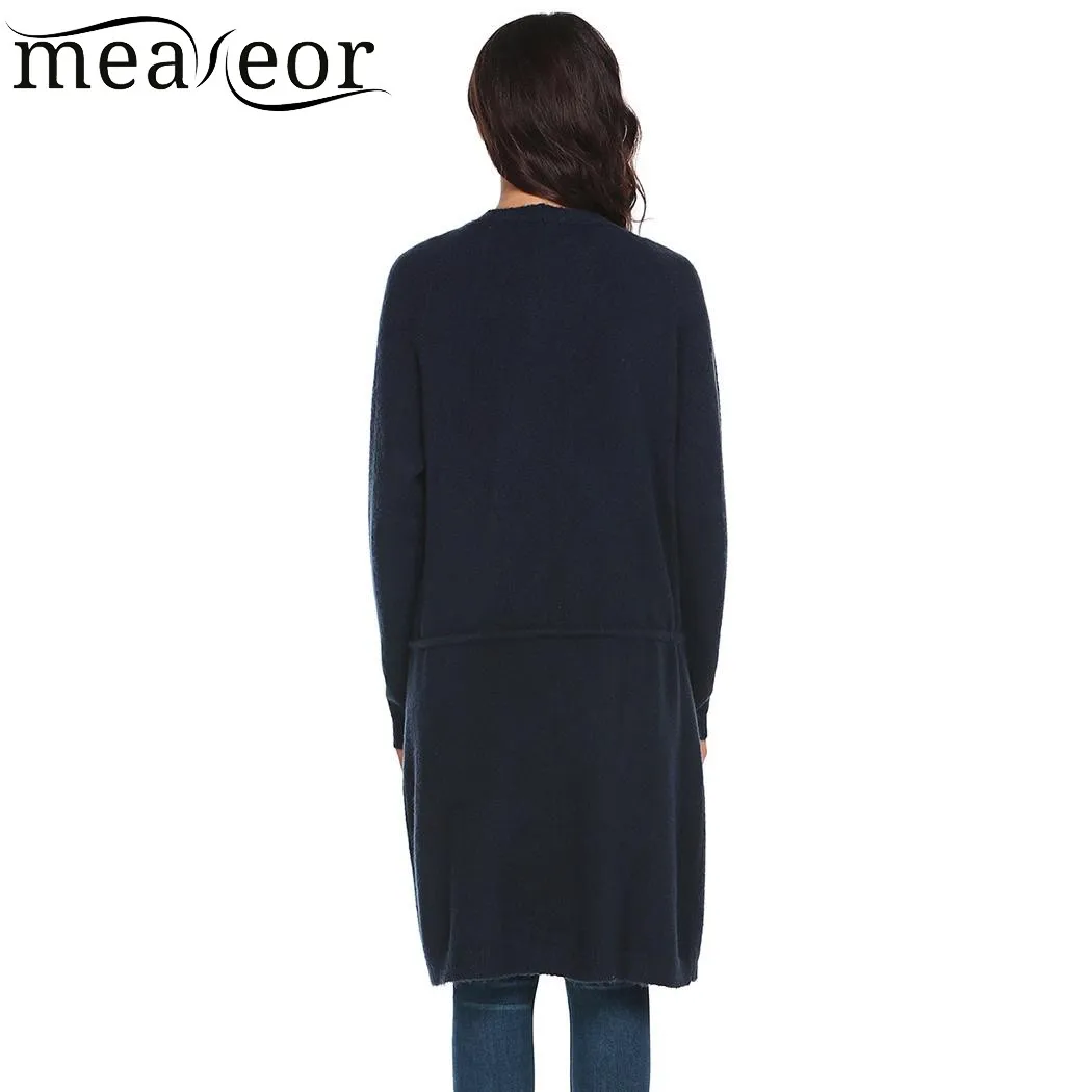 Женский Повседневный Кардиган с длинным рукавом и поясом на завязках вязаный