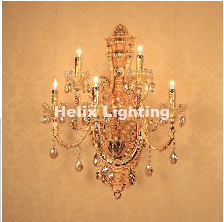 

Новый Кристальный Настенные светильники 5 ламп s золотого цвета W60cm W76cm настенный светильник ильник бра E14 Светодиодный AC кристалл настенный кронштейн бюстгальтер кровать свет