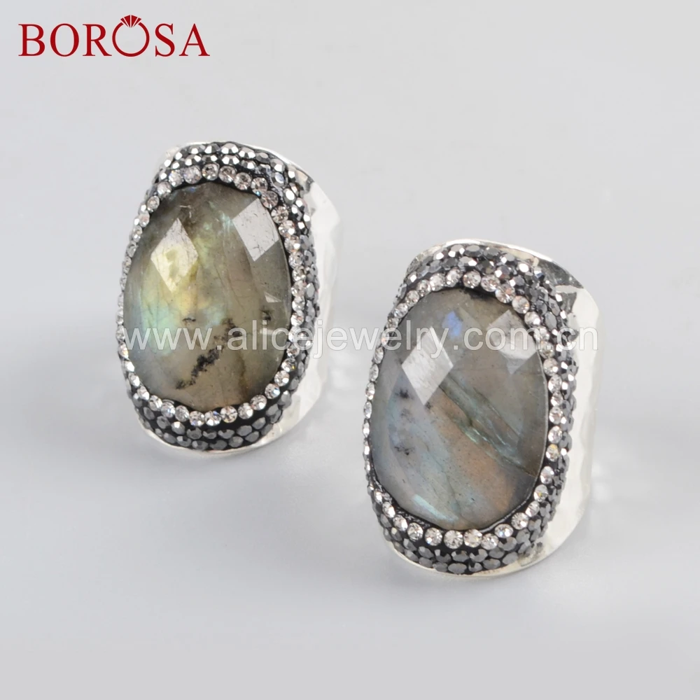 BOROSA 6 шт. серебряный цвет натуральный Ограненный Лабрадорит камни Друза кольцо