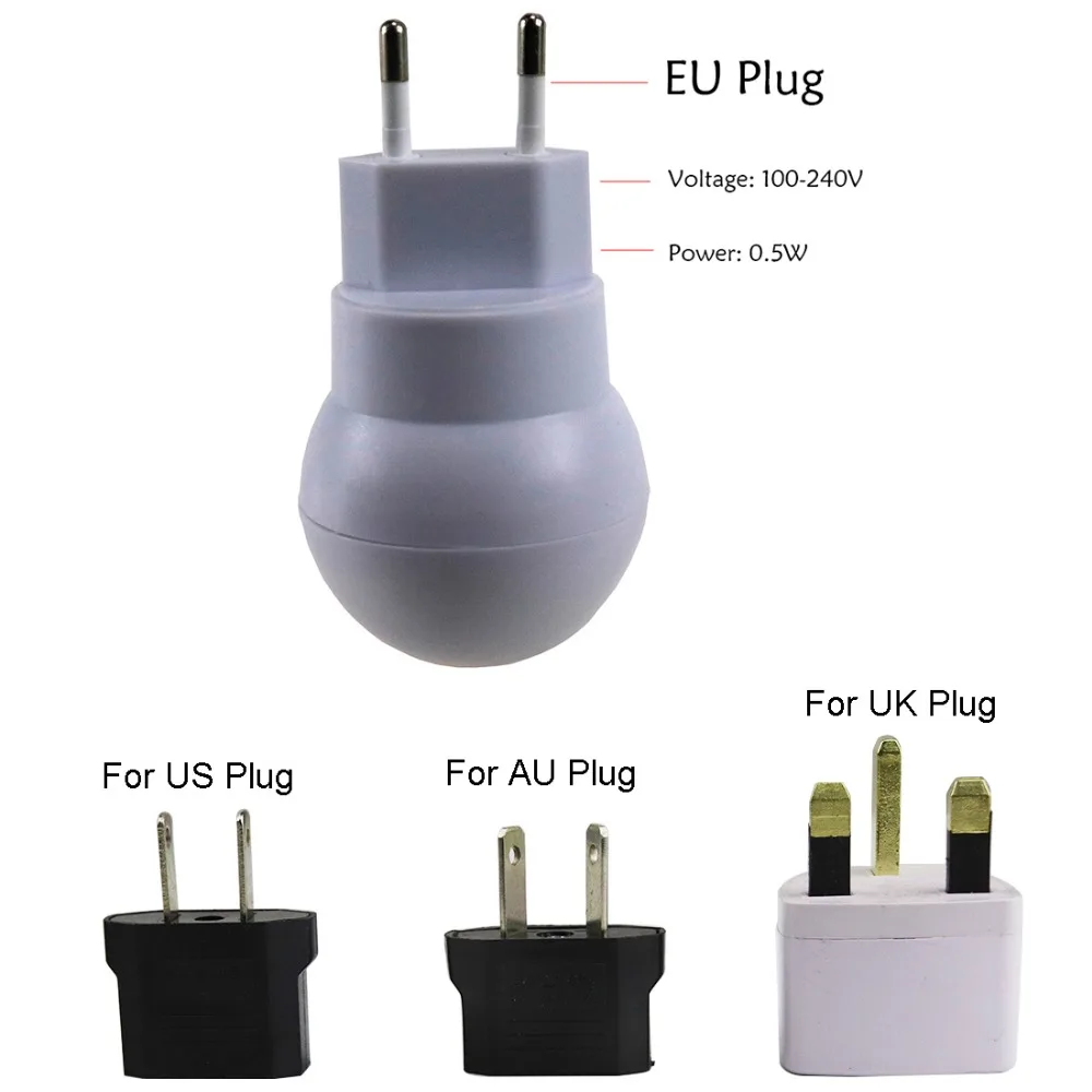 EU/US/AU/UK Plug LED ночник 110В 220В 360 градусов вращающийся датчик освещения прикроватная