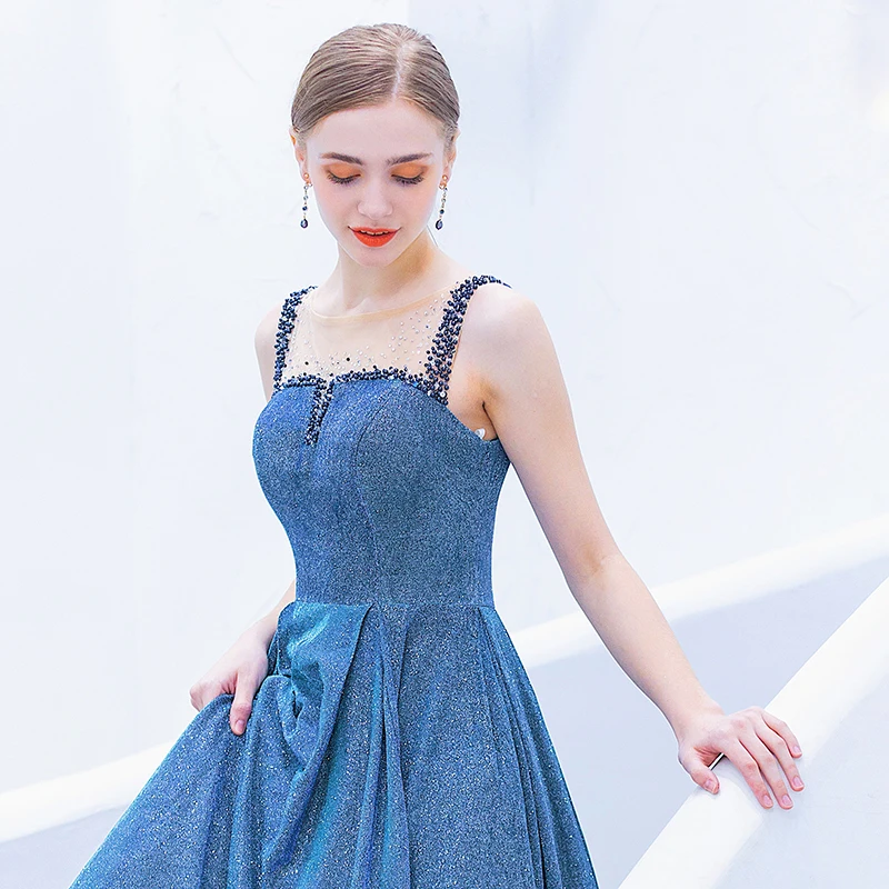 Женское вечернее платье с блестками Ever Pretty синее длинное для выпускного