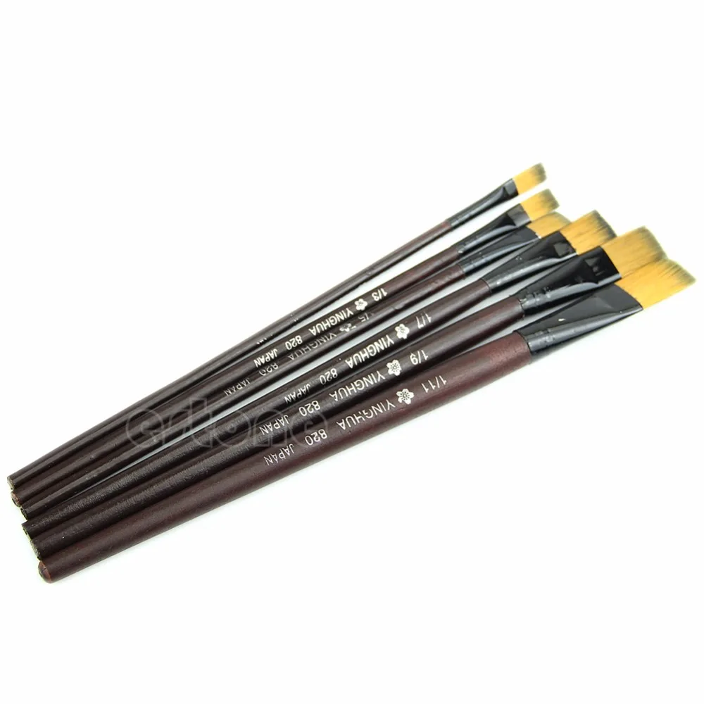 New Art Artist Supplies 6 Brown Nylon Paint Brushes