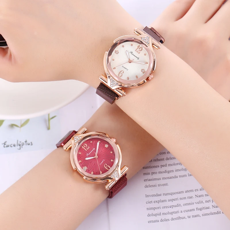 Часы наручные женские с магнитной застежкой Модные Роскошные Аналоговые