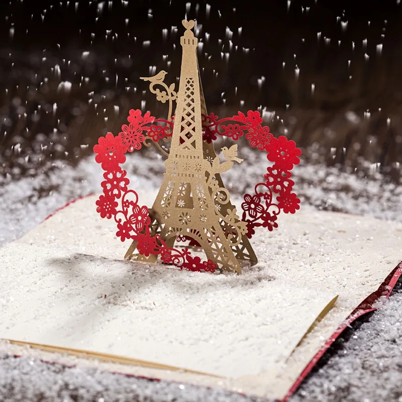 WishMade 3d Eiffel Романтический Свадебные Приглашения карты в красном с enveloel pe Печати