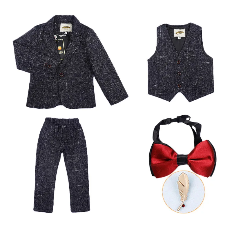 dark gary 3pcs Новые торжественные костюмы с цветочным узором для мальчиков детская куртка, жилет и штаны комплект праздничной одежды с галстуком из 4 предметов Детский костюм для танцевальных представлений - Цвет: dark gary 3pcs