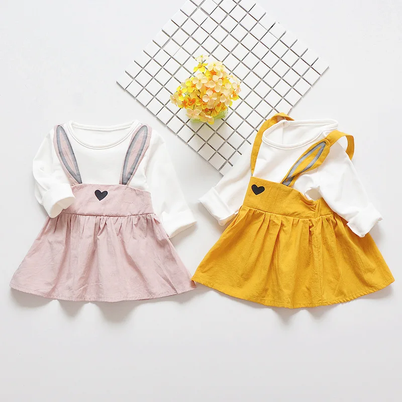 2019 новорожденная девочка одежда платье мультфильм кролик уши фальшивая лямка