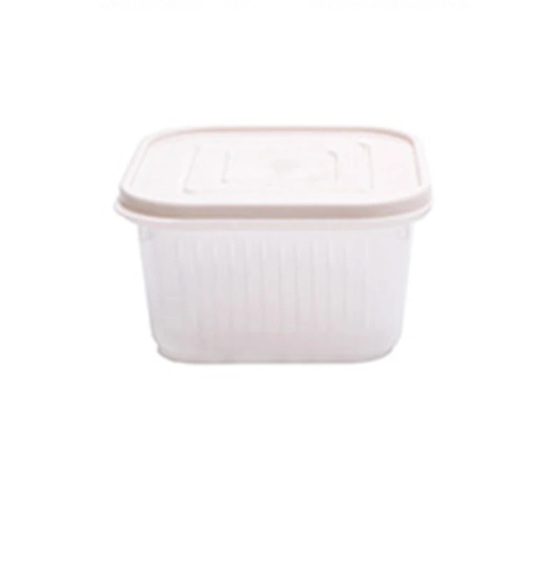 Beige 1PCS Transparent Kitchen Storage Box Refrigerator Fruit and Vegetable Storage Box Kitchen with Lid Drain Storage Tanks - Цвет: Beige