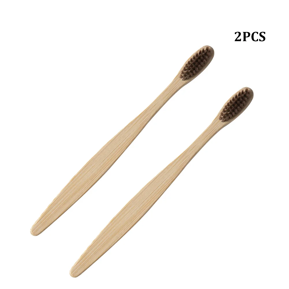 2pcs brown 1 шт. экологическая зубная щетка с бамбуковым углем для здоровья полости рта, мягкая щетина, деревянная ручка, зубная щетка, отбеливающая Радужная зубная щетка - Цвет: 2pcs brown