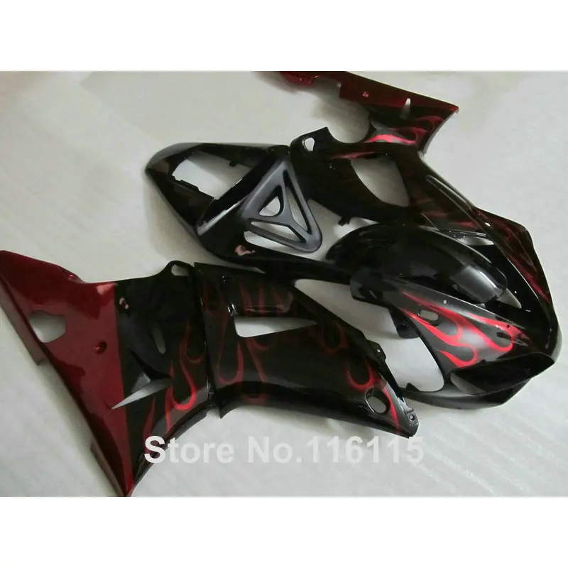 

hot sale fairings for YAMAHA YZF R1 2000 2001 red flames in black ABS fairing kit R1 00 01 Injection molding 3132