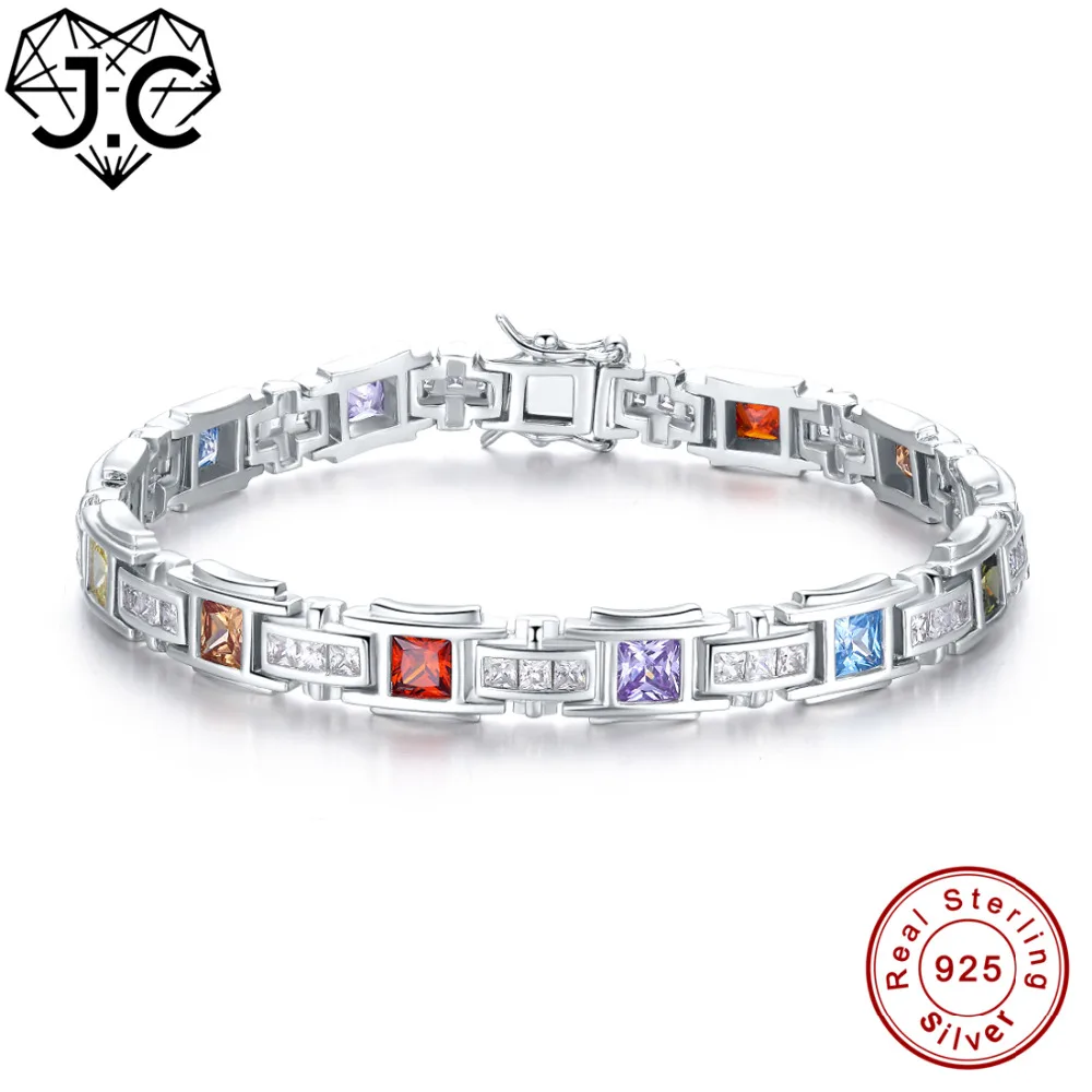 

J.C Women 21.5ct Sapphire Ruby Tourmaline Topaz Solid Real 925 Sterling Silver Bracelets Charm Bracelets Gift for Girlfriend
