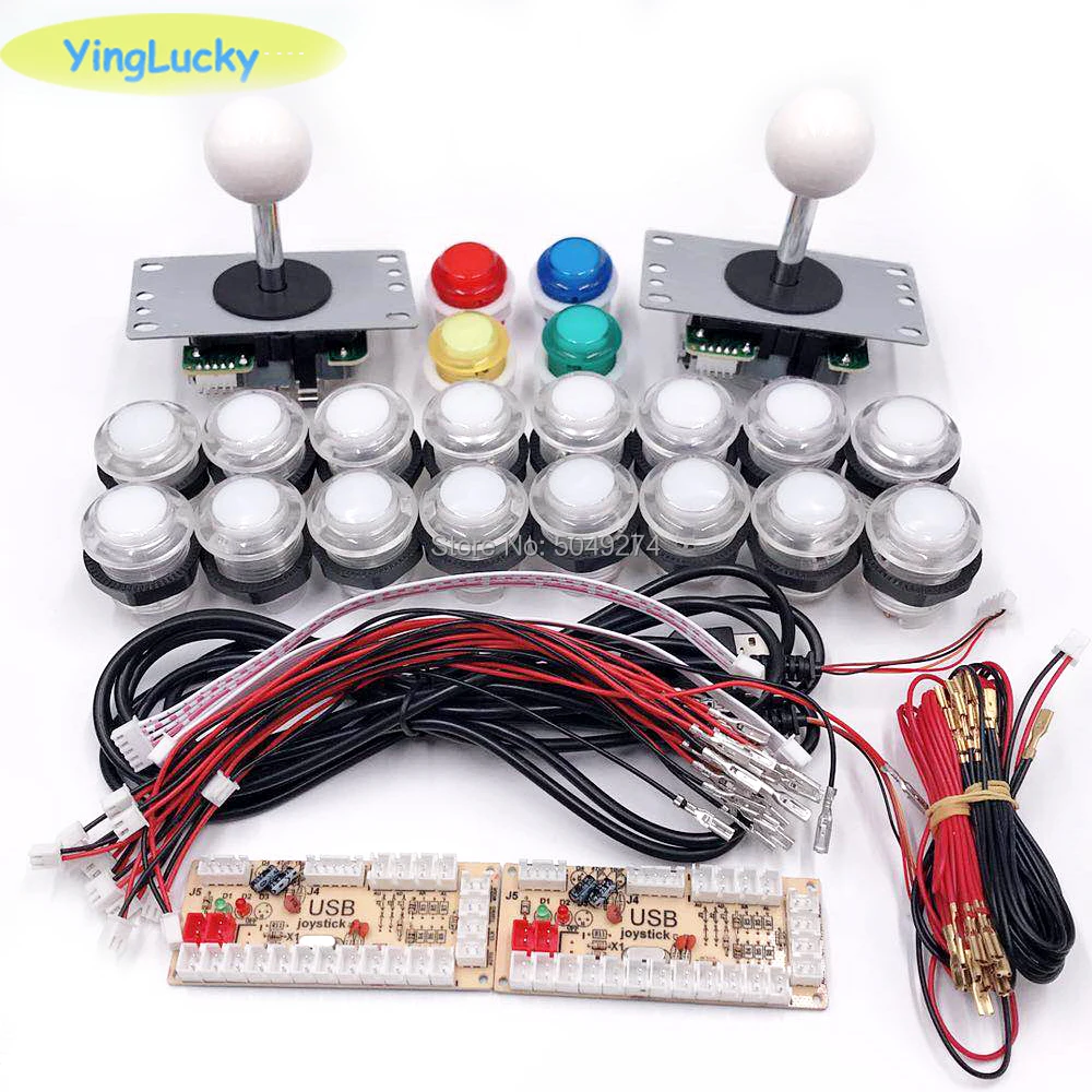 2 игроков DIY аркадный джойстик Наборы с 20 светодиодный Аркада пуговицы + джойстика