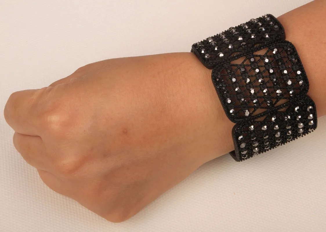 Черный стрейч браслет W Кристалл Ювелирные изделия Подарки для женщин D18 оптовая