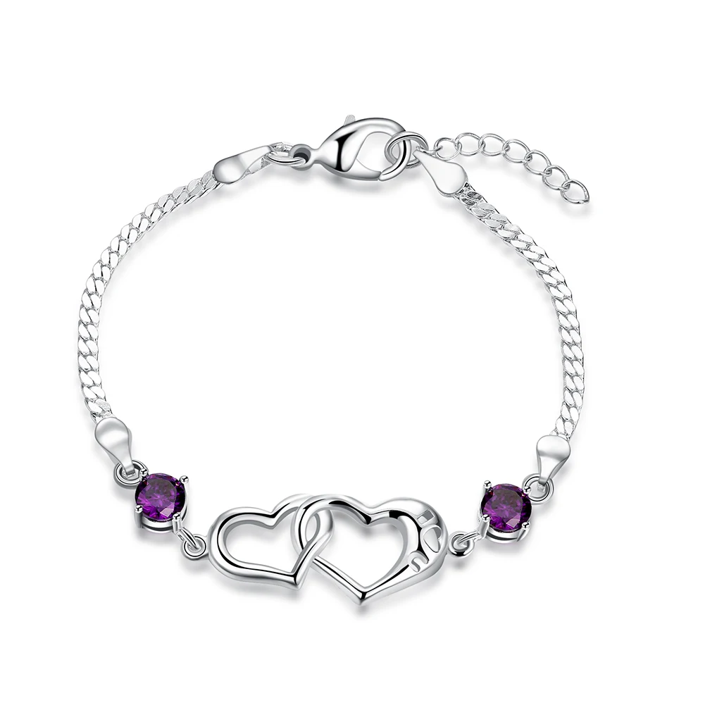 Fashion Classic Heart Shaped Lady Aesthetic Bracelet Love Purple Crystal Zircon | Украшения и аксессуары