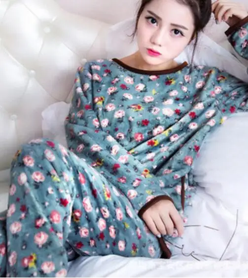 Зимние фланелевые пижамы для женщин, милые женские пижамы, Пижама Kigurumi, высокое качество, повседневные мягкие пижамы для женщин, 2 шт - Цвет: Мятный