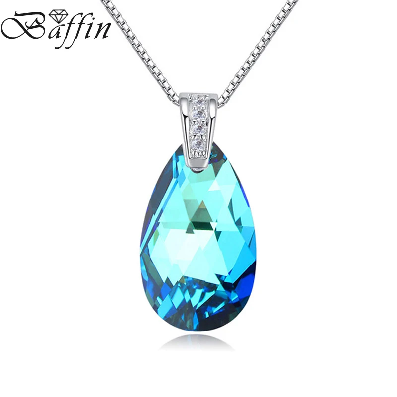 BAFFIN оригинальные кристаллы от Swarovski Elements подвеска в виде капли воды ожерелье Серебряная цепочка для женщин классические ювелирные изделия подарки - Окраска металла: Crystal BBL