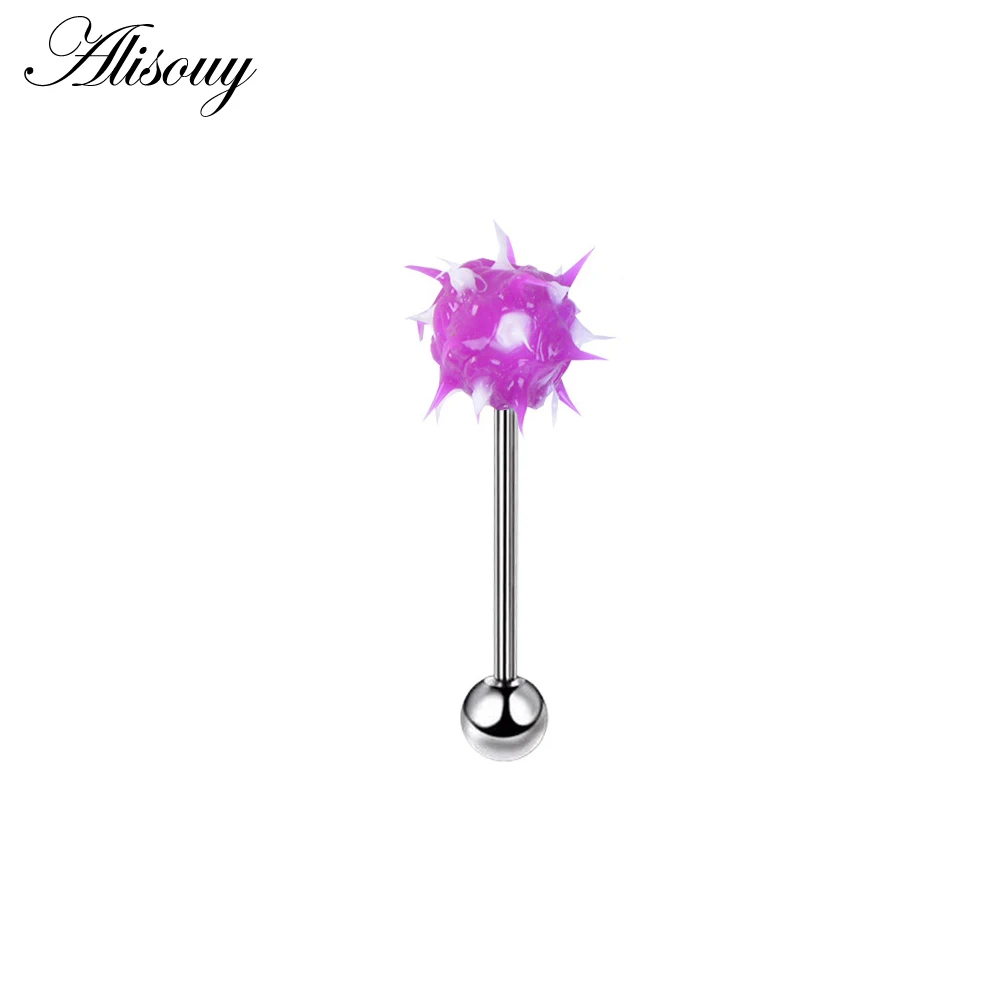 Purple White Alisouy 1 шт из медицинской стали; Штанга Кольцо-пирсинг в язык силиконовые спиральные украшения для пирсинга перегородка ухо пирсинг промышленно производимые ювелирные изделия для пирсинга - Окраска металла: Purple White