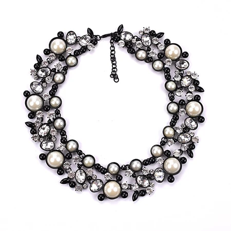 black pearl Модные жемчужные аксессуары, стразы, ювелирные изделия с кристаллами, колье, ожерелье с блестящим стеклом для женщин - Окраска металла: black pearl