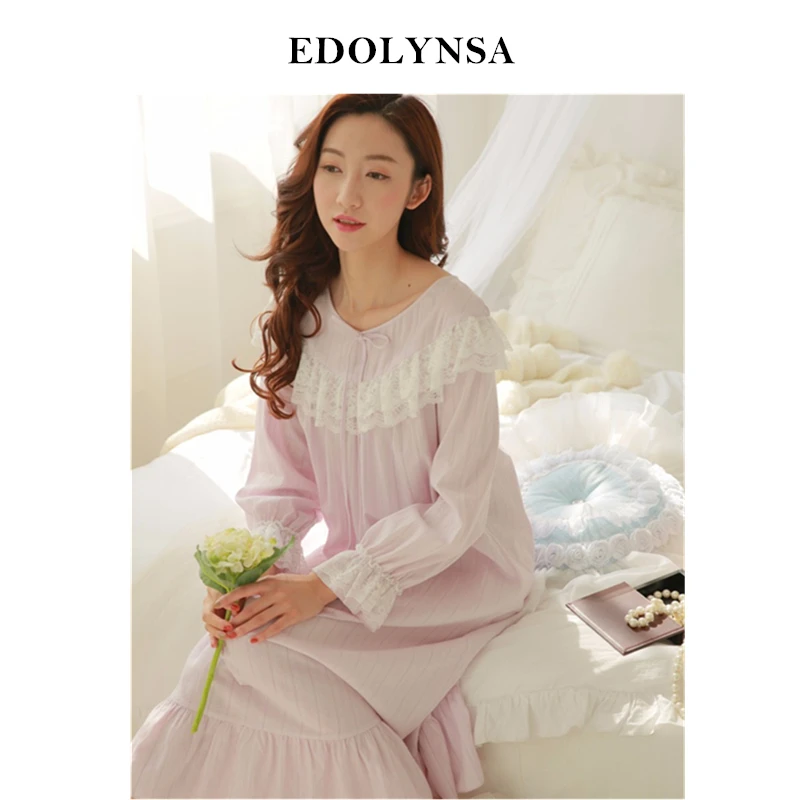 

New Arrival Ruffles Nightgowns Sleepshirts Lace Sleepwear Long Cotton Nightgown Vintage Home Dress Sexy Sleep & Lounge #H94