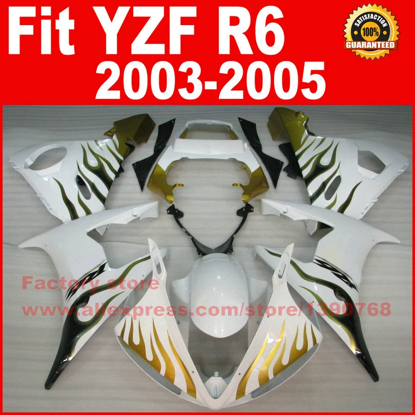 MOTOMARTS подходит для YAMAHA R6 Обтекатели 2003 2004 2005 Золотое пламя YZF обтекатель части 03 04