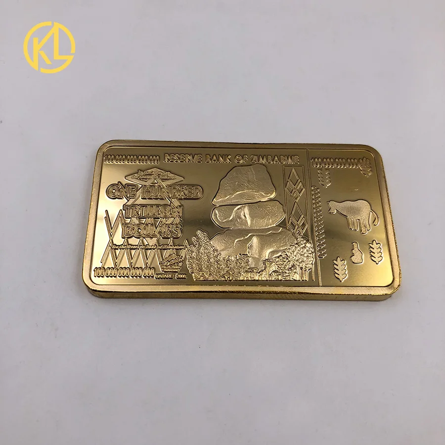 Золотая металлическая монета для банкнот 1000 шт./лот в Зимбабве сто долларов Trullion