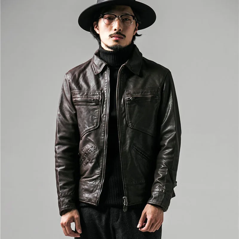 

Italy Import Sheep Skin Mens Genuine Leather Jackets Slim Men Genuine Plus Size Sheep Skin Leather Coat