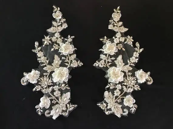 1 пара изысканный 3D Стразы бисером кружевные свадебные аппликации для свадьбы