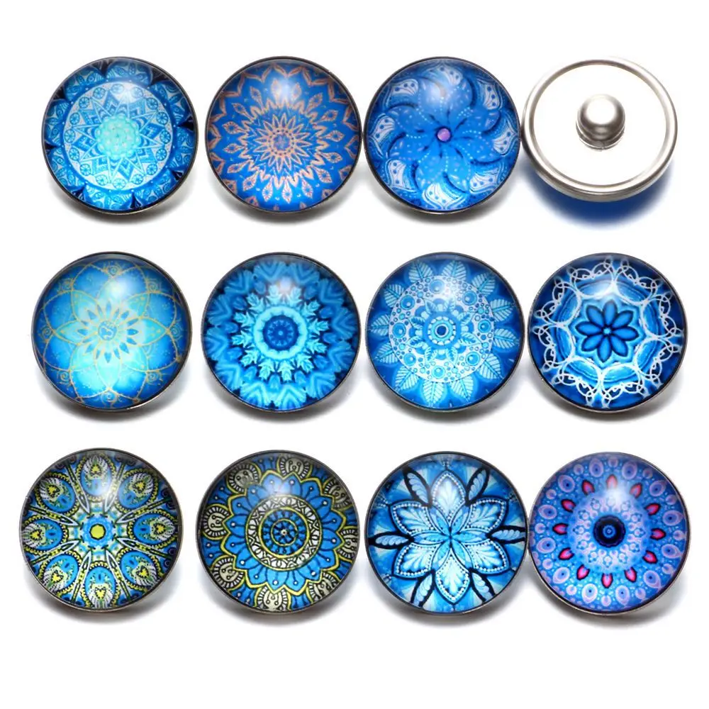 12pcs/lot Blue Series Theme Beautiful Exotic Pattern 18mm Snap Button Charms For Snaps Bracelet Jewelry KZ0630 | Украшения и