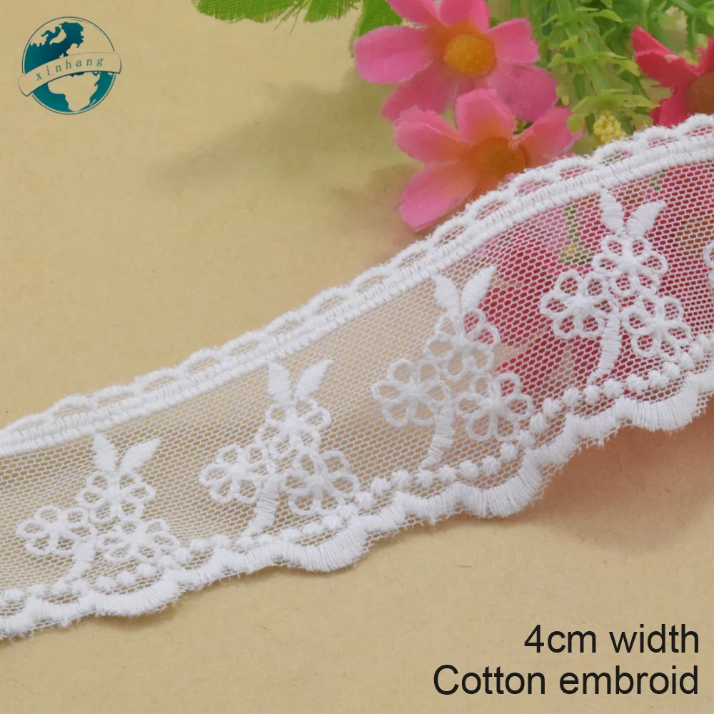 

5yards 4cm wide Cotton embroid lace edge sewing ribbon guipure trim wedding lace DIY Garment Accessories african doll lace#3956