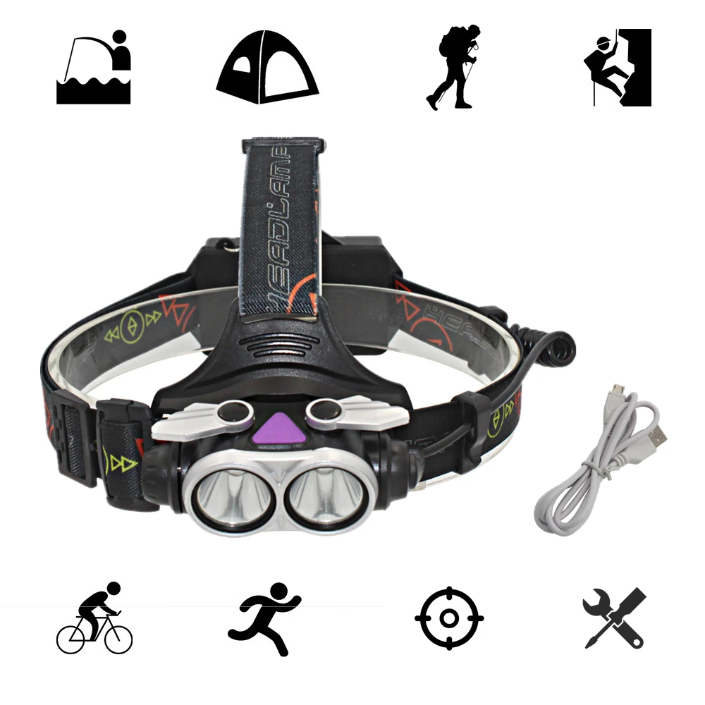 Светодиодный налобный фонарь XM L T6 с зарядкой 18650 лм|head light|2000lm headlampheadlamp rechargeable |