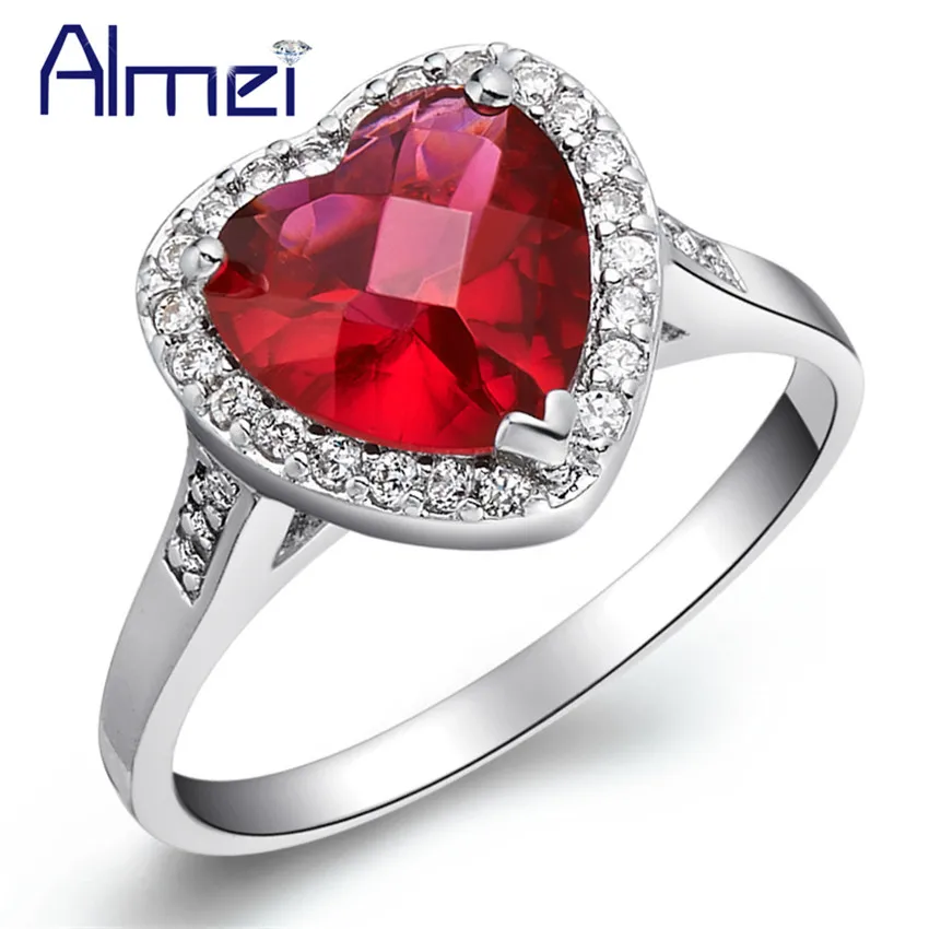 Almei Buy Bulk China Bridal Cubic Zirconia Ring for Women Silver Color Female Rings Wedding Anel Jewelry Crystal Love Heart J123 | Украшения
