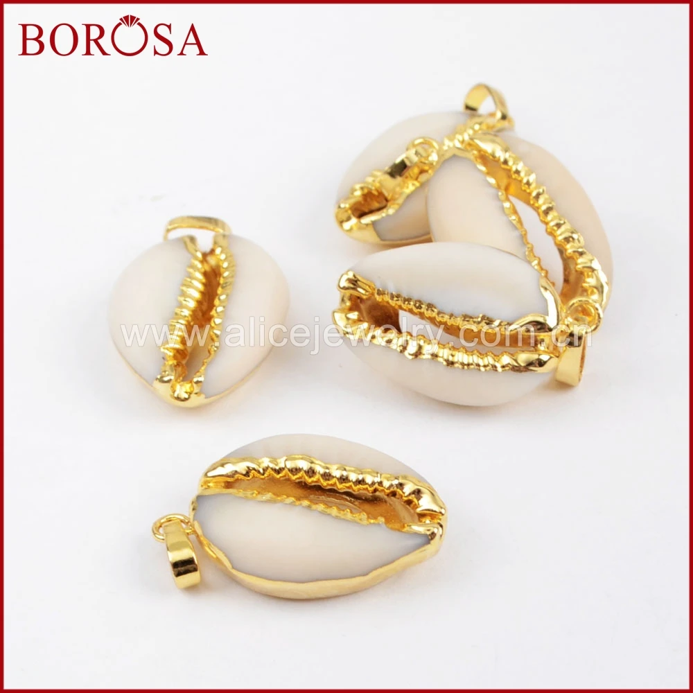 BOROSA натуральная раковина Друза кулон из бисера золотой цвет Cowrie ракушки Drusy для
